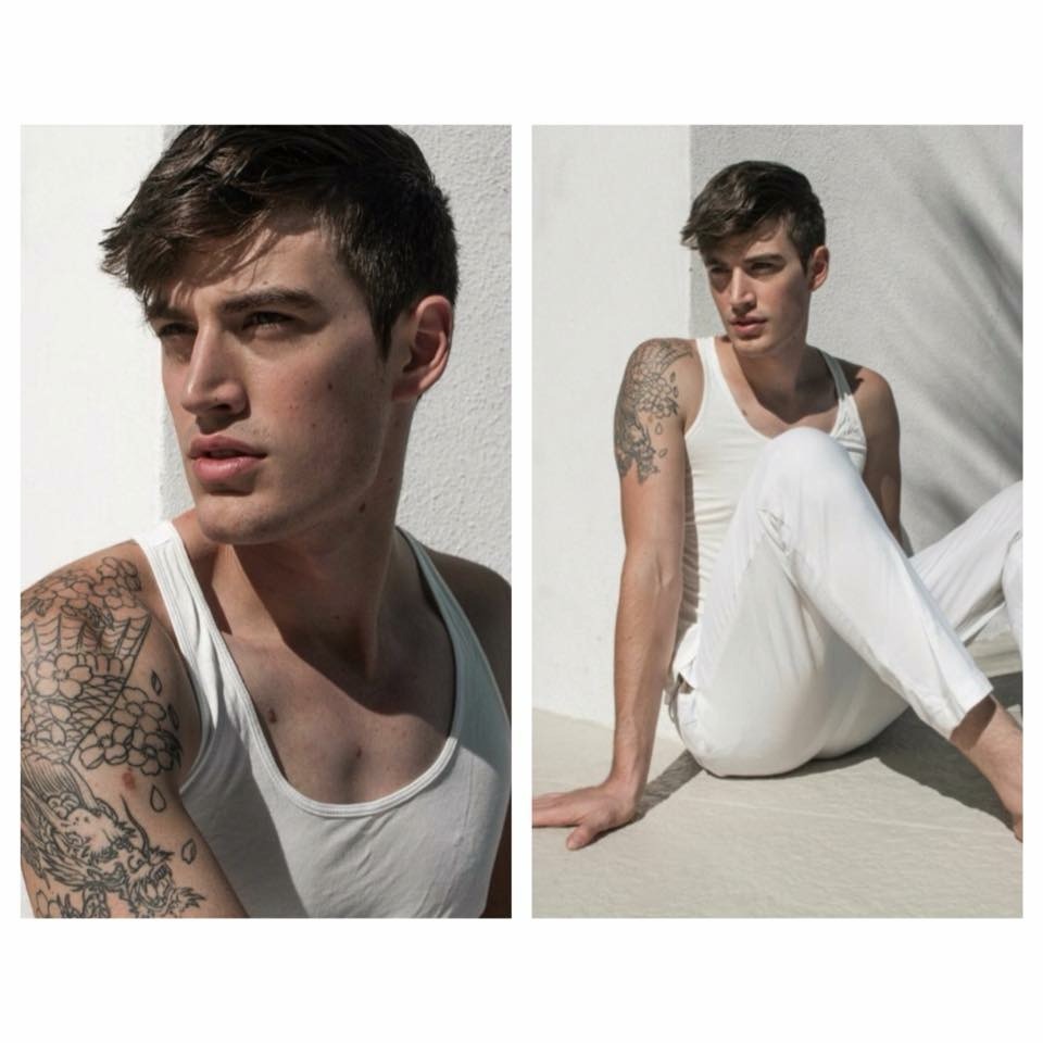 Stephen in a two-image white tank fashion editorial